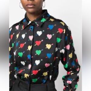 Colorful Heart Print Button-Up Shirt MSGM large italian designer valentine